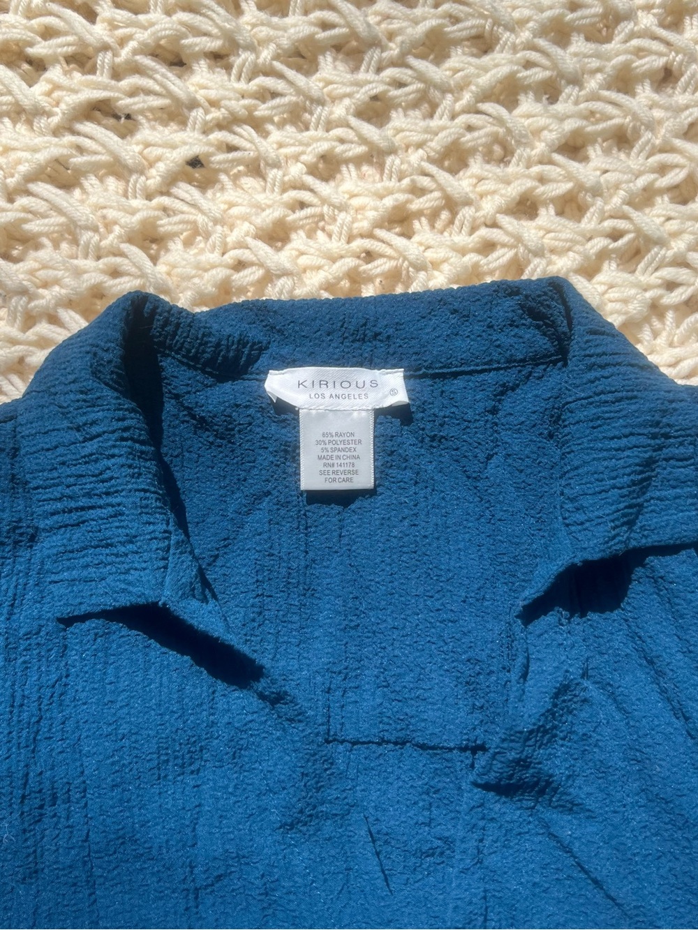 Textured Cropped Button-Front Top in Deep Teal - Picture 7 of 9